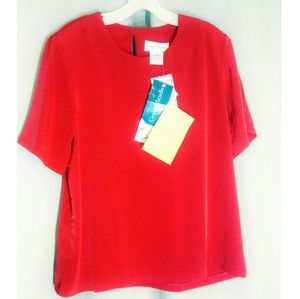 Susan Graver QVC Red Short Sleeve Blouse Size M